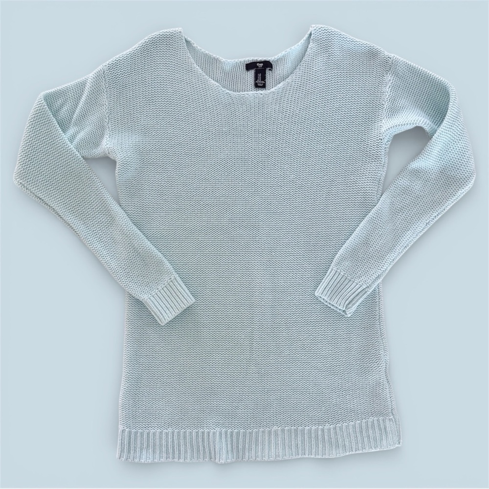 Gap Mint Aqua Knit Pullover Sweater, Women’s Small Long Sleeve Beachy Chunky - Picture 2 of 6